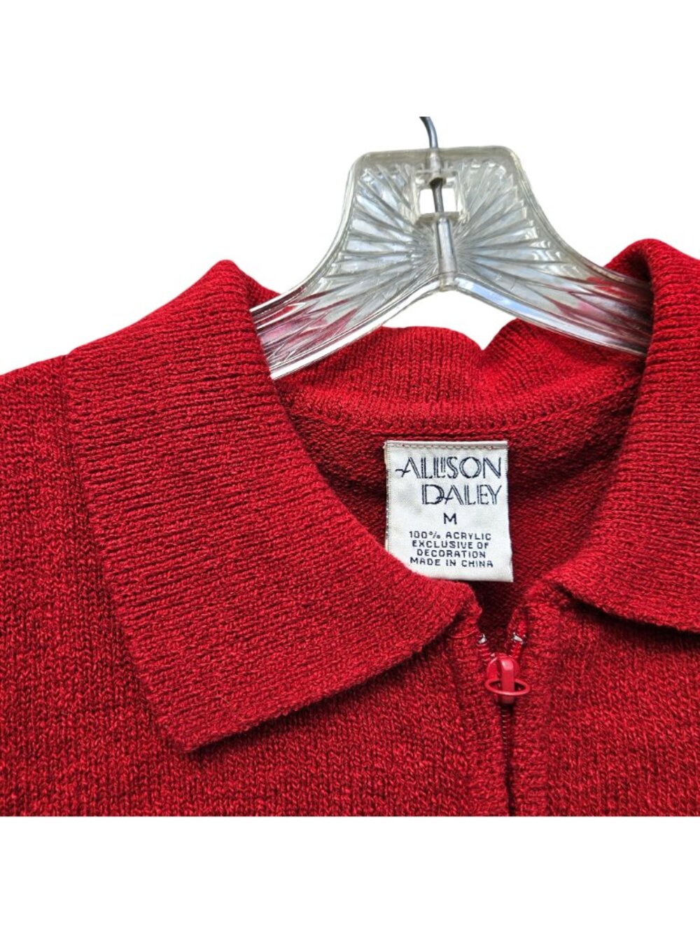 Allison Daley Vintage 90s Red Cat Knit Sweater Vest Zip M/L - Picture 3 of 14